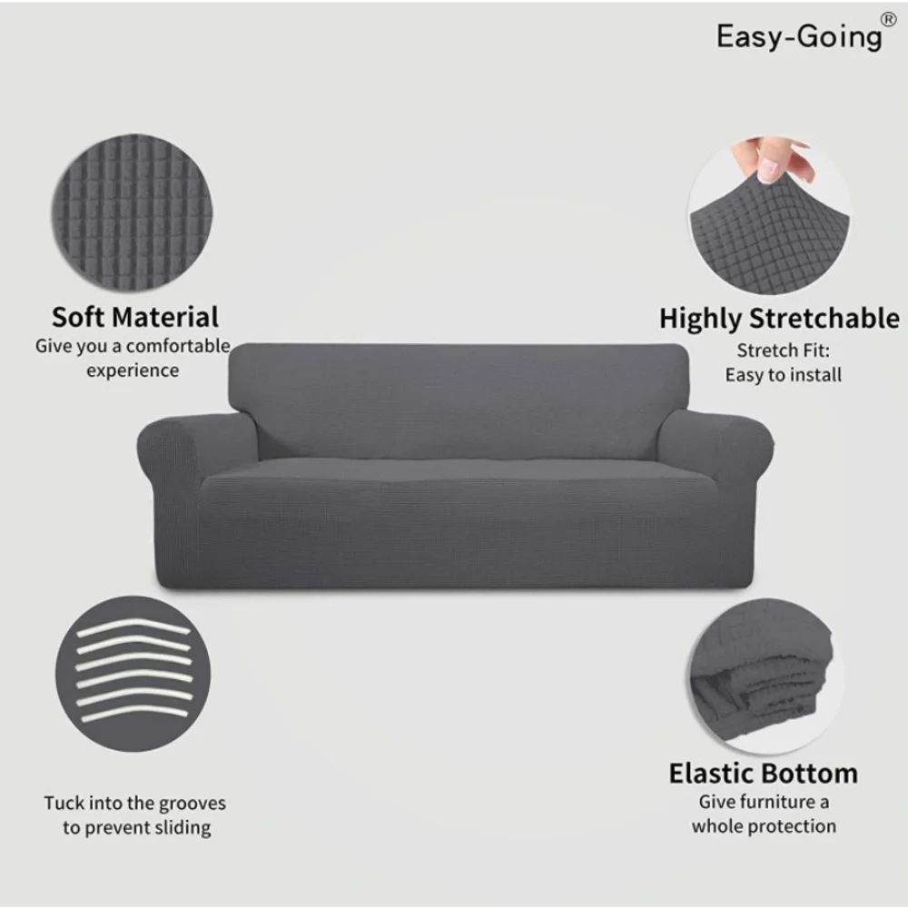 Stretch Oversized Sofa Slipcover 1 Pc Furniture Protector Jacquard Fabric Gray